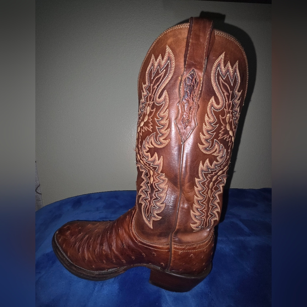 Lucchese Men's Brown Ostrich Leather Boots - Picture 7 of 16
